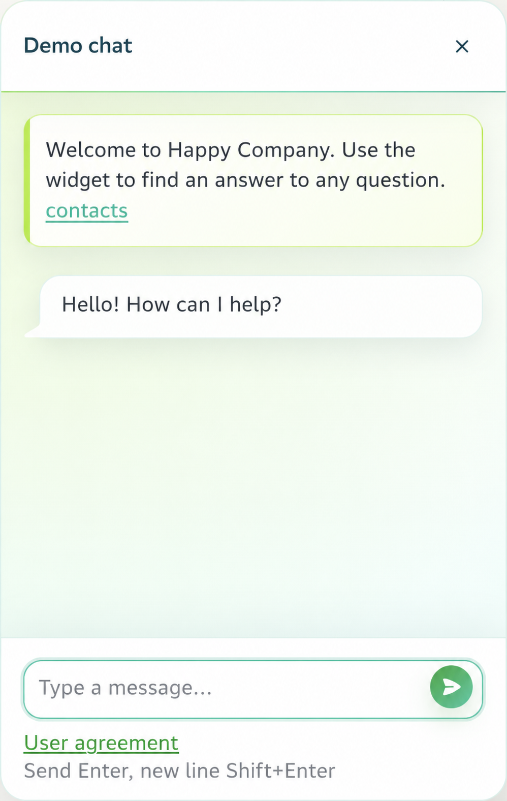 Open Dzen Chat widget with welcome message, pinned guidance and message composer